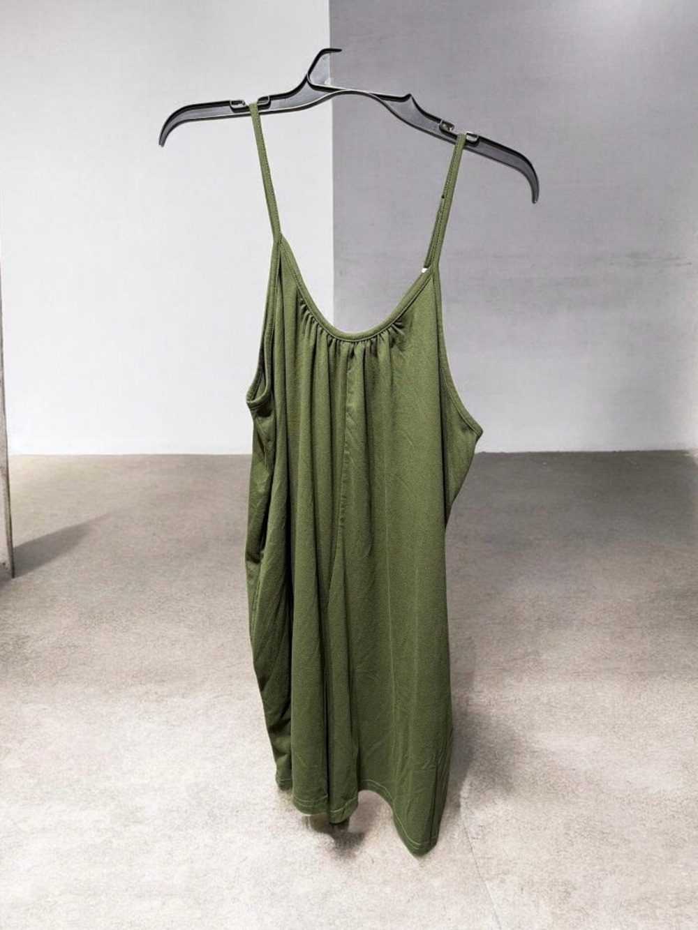 Romper Jumpsuit Olive Green Soft Jersey Knit Pleated Scoop Neck Cami XXL